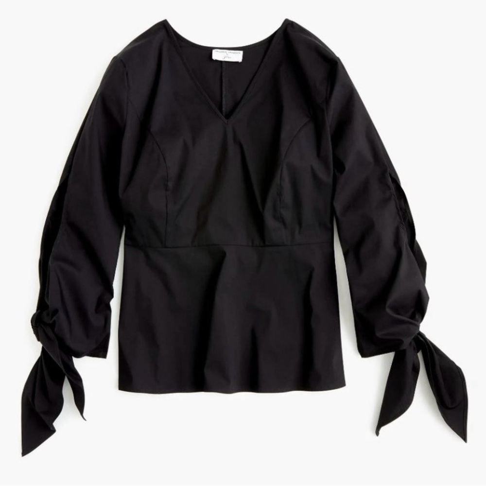 Universal Standard For J. Crew Black V-Neck Poplin Tie Cuff Sleeve Top Size XL